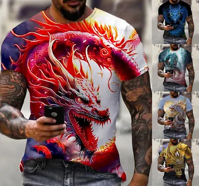 Buy Mens Graphic Print T-Shirt Wild Dragon Design Sizes XS-6XL • 25.63£