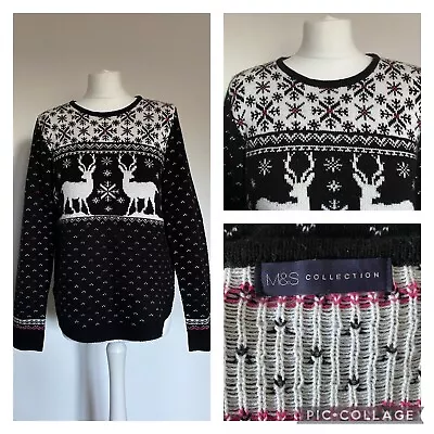 Buy Marks & Spencers Womens Black Christmas Xmas Jumper Size M 10/12 Long Sleeved • 17.99£