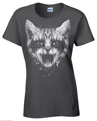 Buy Metal Kitty T-Shirt Womens Ladies Goth Pussy Cat Rock Punk • 11.95£