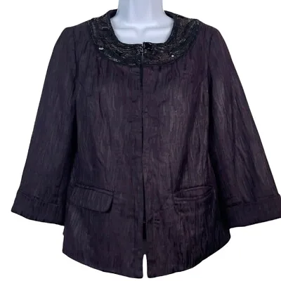 Buy Chicos Size 0 Small Formal Jacket Blazer Dark Purple Beaded 3/4 Sleeve Career • 15.30£