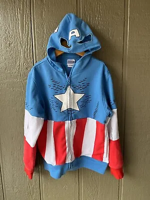 Buy Captain American Marvel Comics Mask Hoodie Jacket Youth Size 7 • 11.26£