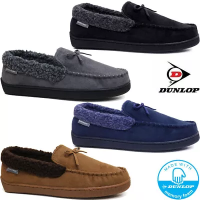 Buy Mens Dunlop Memory Foam Moccasins Slippers Loafers Suede Fur Winter Shoes Size • 11.95£