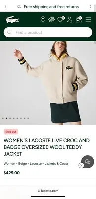 Buy Women's Lacoste Live Croc And Badge Oversized Wool Teddy Jacket Size 34/8uk • 199£