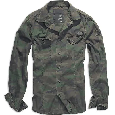 Buy Brandit Casual Mens Cotton Shirt Military Hunting Long Sleeve Top Woodland Camo • 43.95£