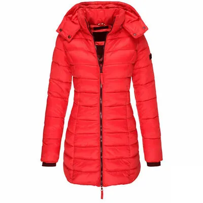 Buy Womens Hooded Quilted Jacket Zip Up Padded Winter Warm Long Coat Puffer Outwear • 21.99£