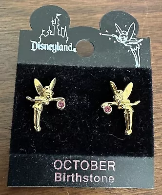Buy Disney Store Tiny TINKER BELL POST Earrings Gold Tone & Pink Crystals MIB  • 13.15£