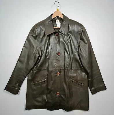 Buy Proudfoot Womens Leather Jacket Khaki Green UK 16 Ladies EUR 44 • 13.99£