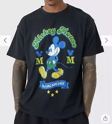 Buy Men’s Black Oversize Mickey Mouse T Shirt By Disney Size L Hardly Worn • 4.99£