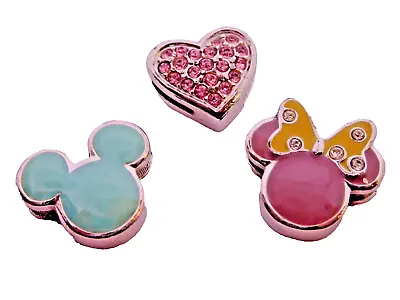 Buy Charms -  3 X Disney Mickey Mouse Minnie Head Pink Heart • 11.69£