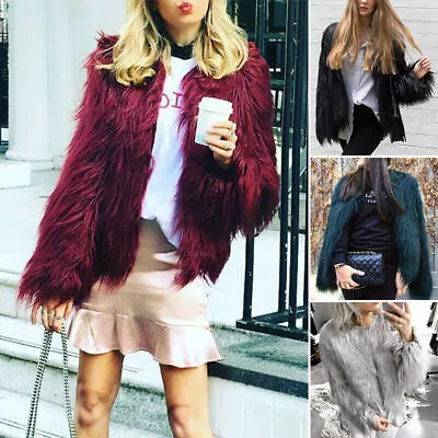 Buy Women's Faux Fur Coat Ladies Autumn Winter Soft Fluffy Casual Cardigan Warm Coat • 25.33£