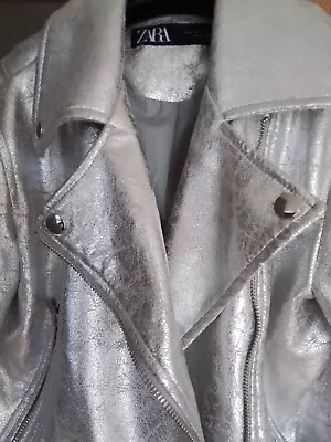 Buy On Trend Silver Biker Jacket ZARA Never Worn .new Without Tags • 33.95£