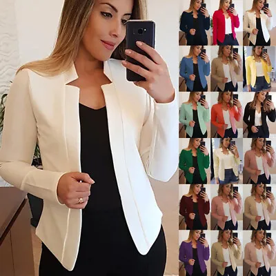 Buy UK Womens Ladies Long Sleeve Front Open Blazer Suit Work Formal Jacket Coat Tops • 12.95£