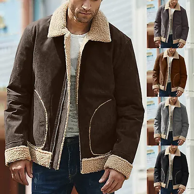 Buy Men Plus Size Winter Coat Lapel Collar Long Sleeve Padded Leather Jacket • 60£