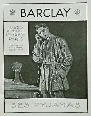 Buy 1920 Barclay Ses Pajamas Press Advertisement - Avenue De L'opÉra Paris • 3.09£