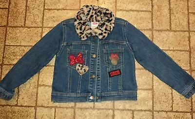 Buy Disney Junior Minnie Mouse Denim Jacket W/ Faux Fur. Sz. 5/6. Cute! • 7.82£