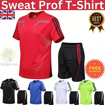 Buy Sweatproof Mens T-Shirt Short Sleeve Gym Fitness Crew Neck Top Breathable New • 39.99£