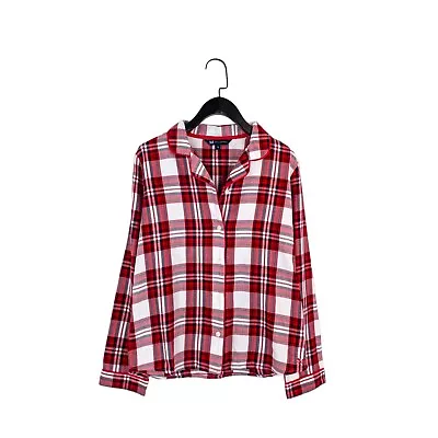 Buy Crew Clothing Red White Brushed Cotton Flannel Check Pyjama Shirt Top - Size L • 10£
