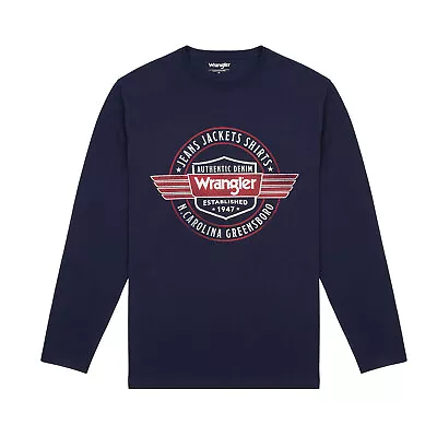 Buy Wrangler Mens T-Shirt Americana Long Sleeve Regular Fit 100% Cotton Logo Top • 20.99£