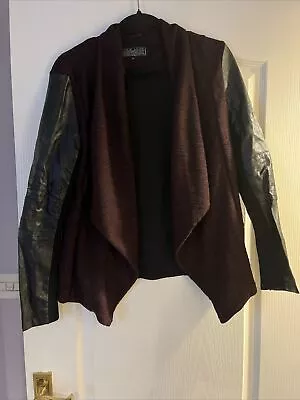 Buy Ladies New Look Aubergine Waterfall Jacket With Leather Look Sleeves Size 10 • 3.99£