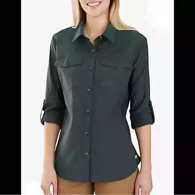 Buy Carhartt Women’s Plus Size Bozeman Button Front NWT Shirt Fog Green Color • 28.93£