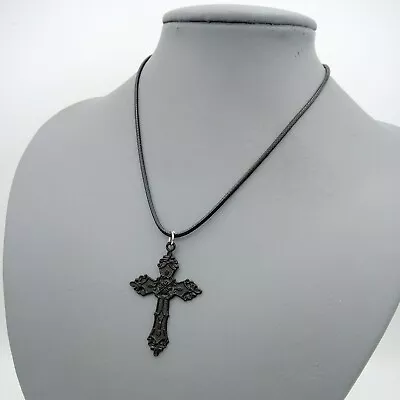 Buy Necklace Large Black Cross On 17  Cord Goth Emo Unisex Jewellery In Gift Bag • 4.75£