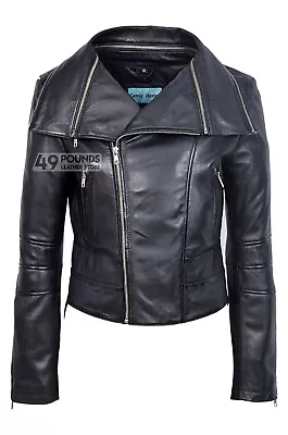 Buy Ladies Leather Jacket Black Lambskin Retro Biker Fashion Motorcycle Jacket 5062 • 41.65£