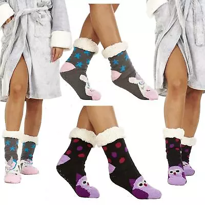 Buy Ladies Slipper Socks With Ant-Slip Grippers Lounge Cosy Chunky Unicorn Size 4-8 • 6.99£