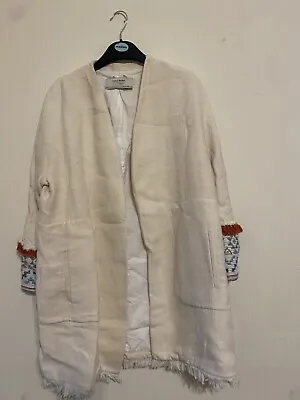 Buy ZARA TRIBAL LINEN COAT JACKET Size M MediumBeige Ecru Embroidered • 25£