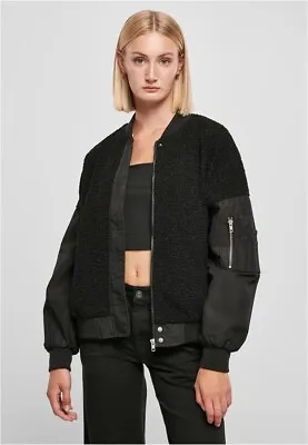 Buy Urban Classics Damen Jacke Ladies Oversized Sherpa Mixed Bomber Jacket Black • 51.02£