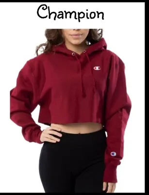 Buy Champion Womens Red Wine Reverse Weave Cropped Sweatshirt Sz 2X Hooded  • 20.84£