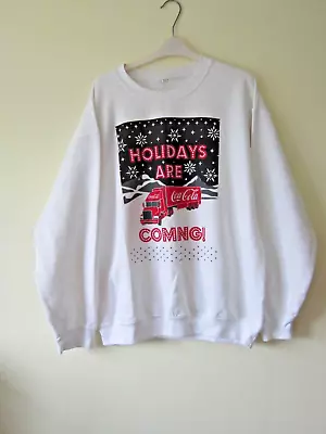 Buy Large Coca Cola Christmas Jumper Holidays Are Coming Novelty Funny Size L White • 19.99£