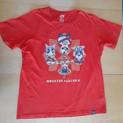 Buy UNIQLO Monster Hunter X T Shirt Mens Size XL Anniversary Feline Palico Cats Red • 25.99£