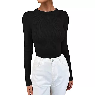 Buy Women's Knit Ribbed Long Sleeve T Shirts Crewneck Slim Fit Basic Tee Tops Blouse • 16.79£