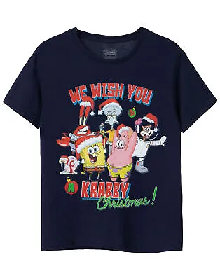 Buy SpongeBob SquarePants Kids Christmas T-Shirt | Blue Short Sleeved Xmas Tee • 10.95£