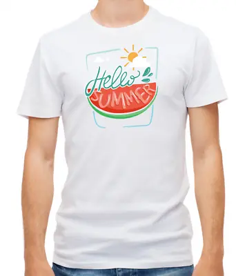 Buy Hello Summer Watermelon Logo  White T Shirt Men's Short Sleeve F425 • 11.40£