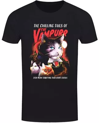 Buy The Vampurr Black T-Shirt, Feline Blood Sucker, Vampire, Dracula, Horror Cats • 17.95£