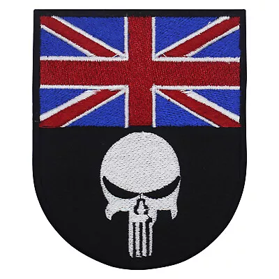 Buy Punisher UK Flag Shield Morale Iron On Embroidered Patch Badge For Clothes • 2.39£