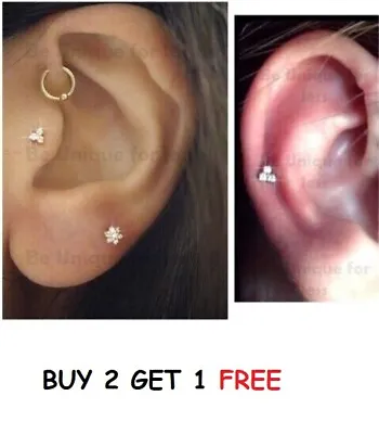 Buy Tragus Helix Bar Cartilage Clover Crystal Gem Ear Earring Bone End STUD • 2.99£