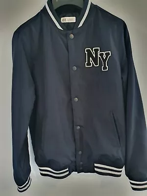 Buy Boys Jacket Age 10-12 In Black,  Baseball NY Style In VGC By H&M • 9.95£