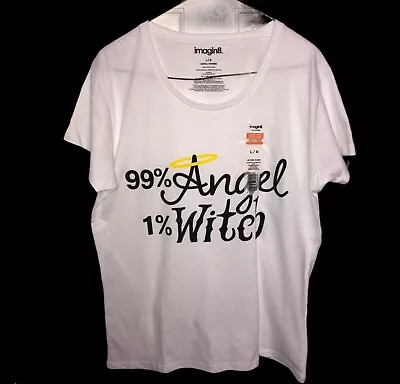 Buy Imagine8 99%Angel 1%Witch Ladies Tshirt White Size  Small Halloween • 7.56£