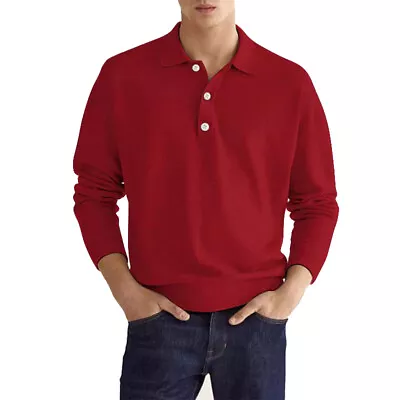 Buy Mens Lapel Neck Business Polo Shirt Casual Long Sleeve Tee Tops Sport T Shirts • 11.75£