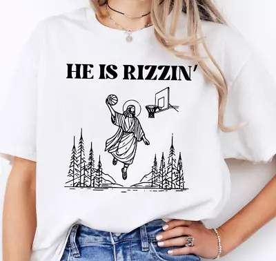 Buy He Is Rizzin' T-Shirt Funny Jesus Basketball Easter T Shirt • 9.99£