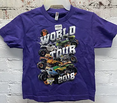 Buy Unisex T-Shirt Purple Monster Jam World Tour 2018 Youth XS NEW Grave Digger • 9.47£