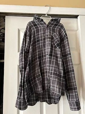 Buy Boys Tony Hawk Gray / Black Long Sleeve Hoodie Flannel Shirt Size L (14/16) • 8.94£