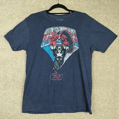 Buy Marvel T Shirt Captain America Men's UK Size Large Blue Short Sleeve • 9.34£