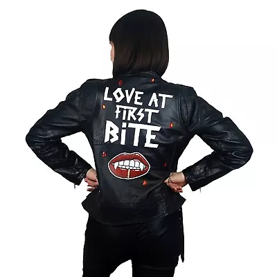 Buy Vampire Bite - Custom Painted Vintage Leather Jacket OOAK – Goth Emo Alt • 80£