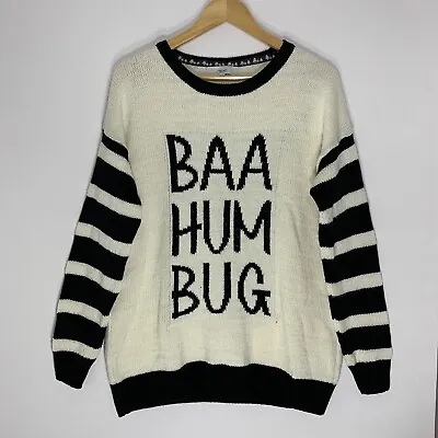 Buy Next Christmas Jumper 14 Black Cream Baa Hum Bug Knit Long Sleeve Crew Neck • 12.95£