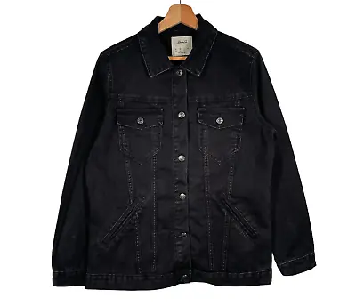 Buy Denim & Co Denim Jacket Womens Size UK 10 Black Oversized Long 100% Cotton • 16.96£