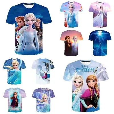 Buy Boys Girls Frozen Anna Elsa Princess Casual Short Sleeve T-Shirt Tee Top Gift UK • 5.99£