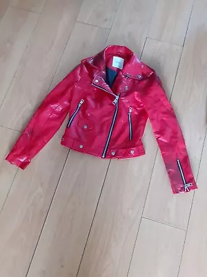 Buy Mango Leather Jacket Women Red Special Stainy Design Size XS • 9.90£